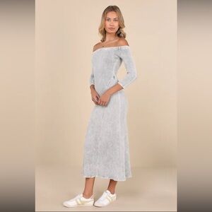 NWT Lulus Remarkably Cool Washed Grey Ribbed Off-the-shoulder Midi Dress Size M